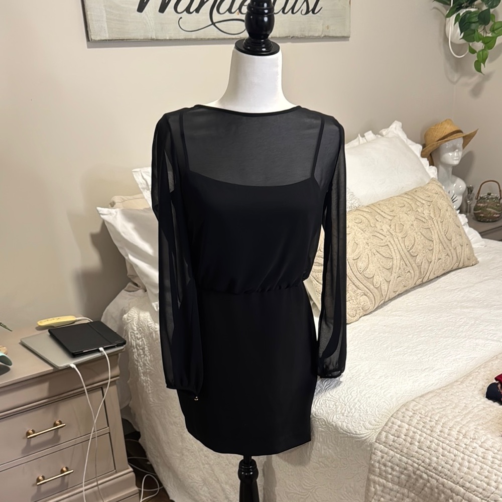 Chic Black Sheer Sleeve Dress